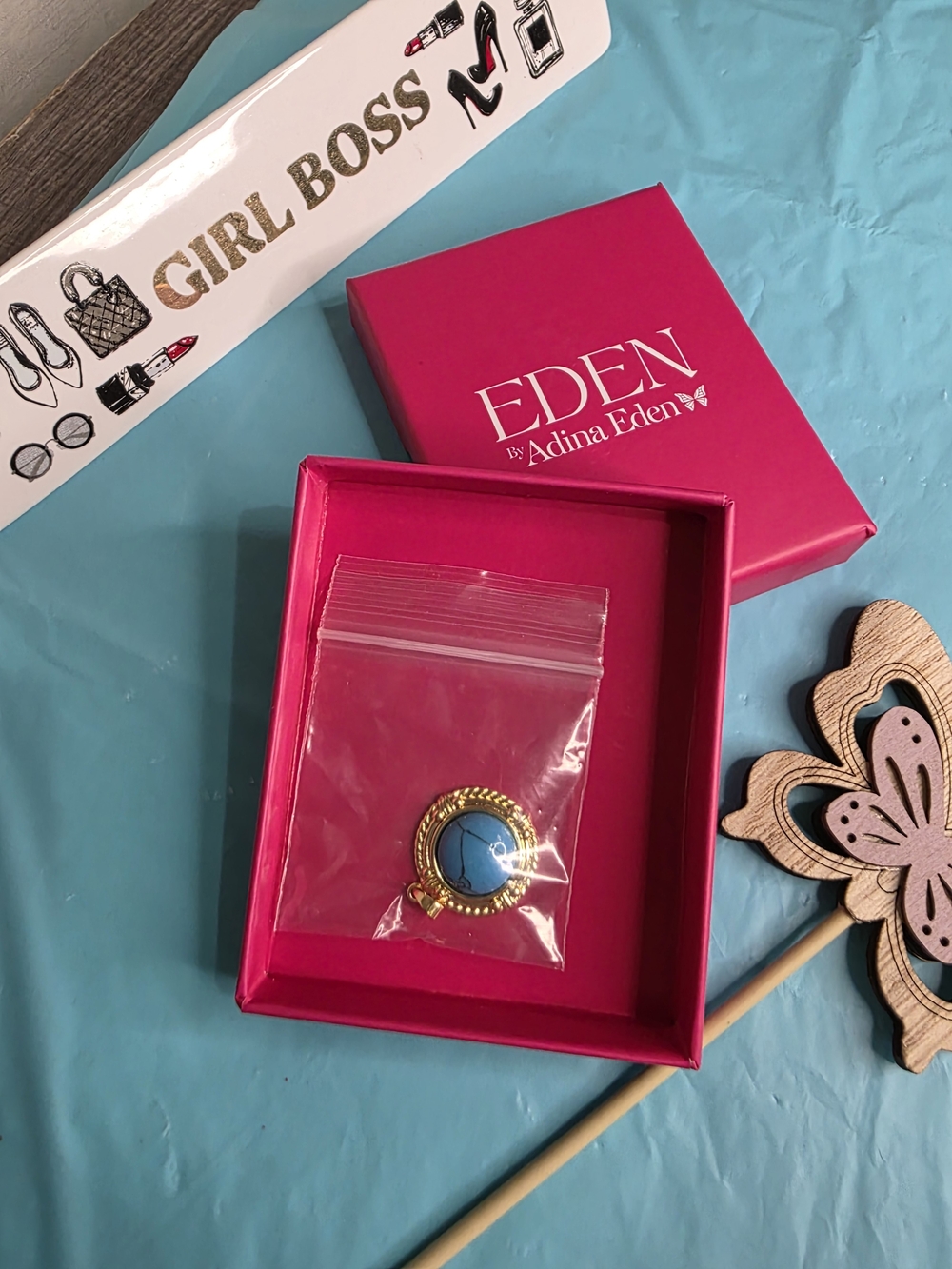 Adina Eden Gold-Tone Ring with Turquoise Blue Center